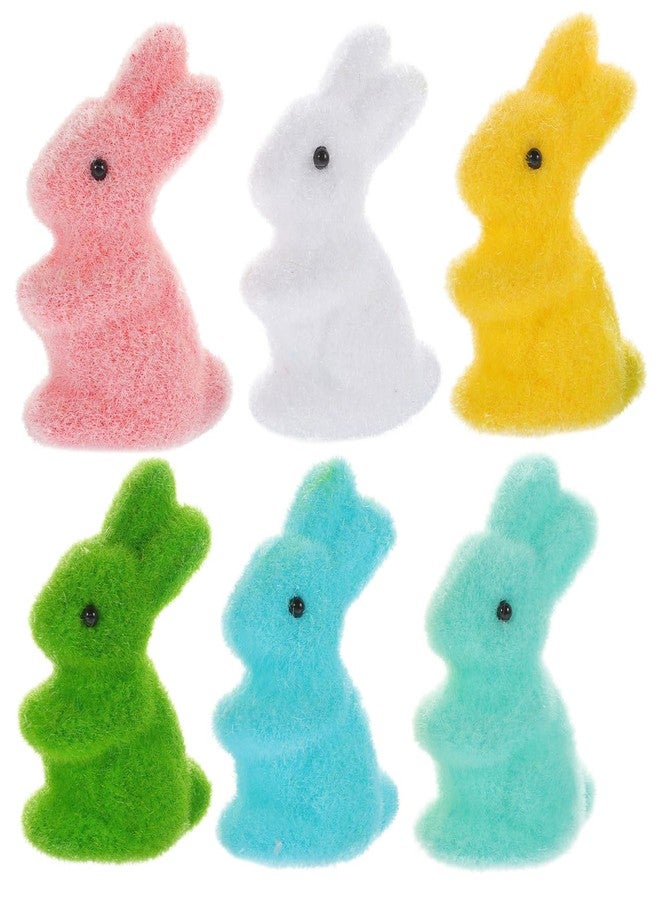 Amosfun 6Pcs Mini Flocked Easter Bunny Ornaments Foam Rabbit Figurines for Party Decorations Cake Toppers Tier Tray Table Decor - Image 1